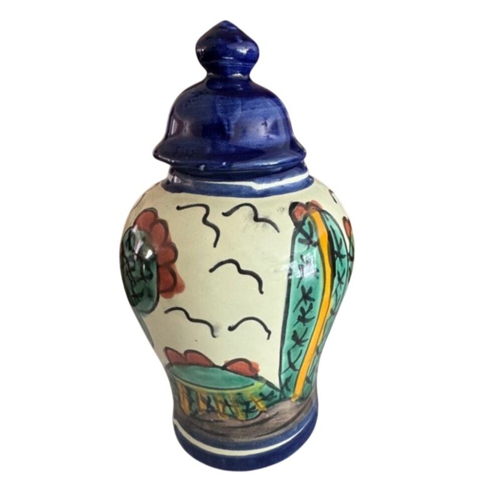 Ruth Mex Talavera-Style Cactus Lidded Ginger Jar 8” Hand Painted